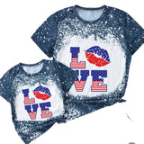 Family Matching Mother Daughter Short Sleeves Independence Day Cotton T-shirt