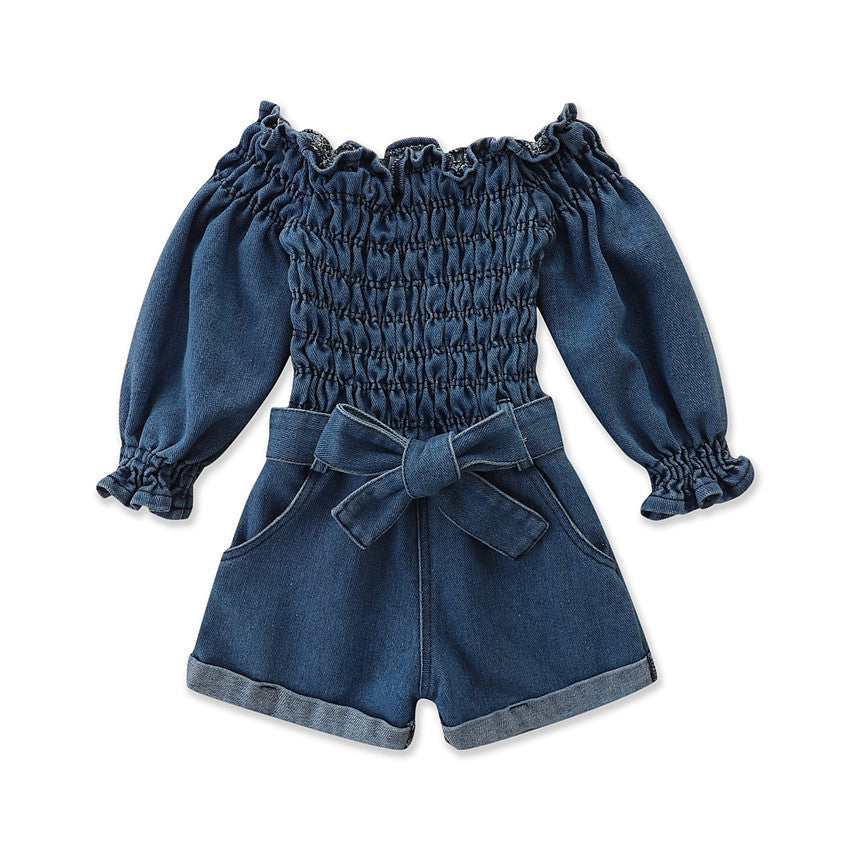 Kids Girls Jumpsuit Spring Autumn Solid Denim Romper