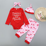 Baby Girl Valentine's Day Spring Infants Letter Long Sleeve Harding Heart 3 Pcs Sets