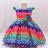 Kid Baby Girl Princess Rainbow Bow Small Flying Sleeve Piano Performance Dress