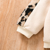 Kid Baby Girl Pullover Letter Embroidered Leopard Stitched Hoodie