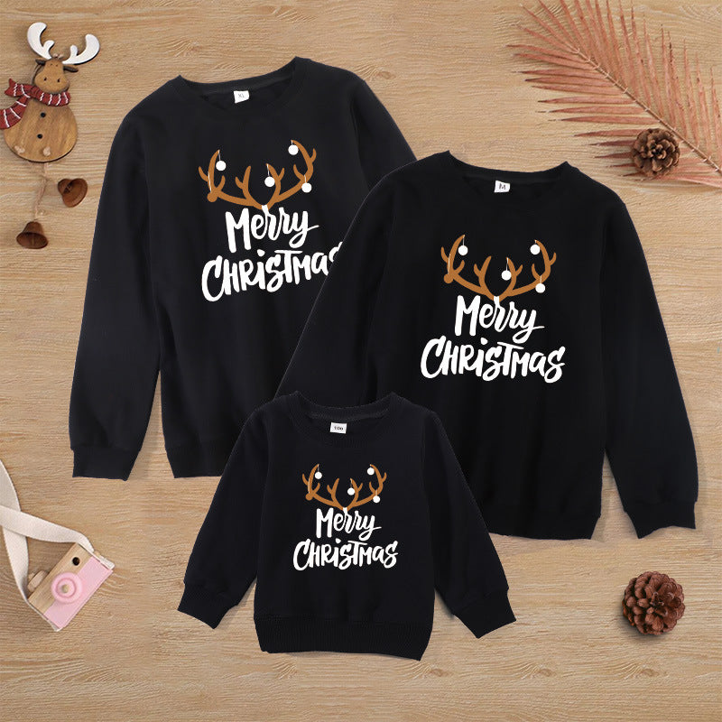 Family Matching Autumn Christmas Elk Print Warm Hoodie