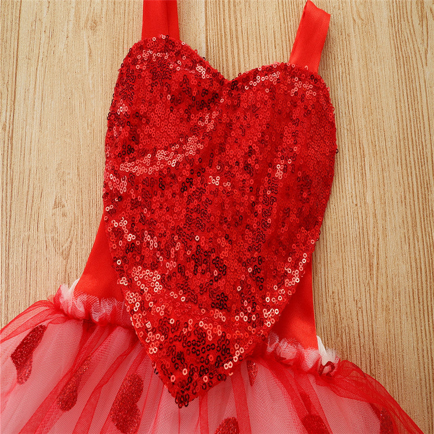 Baby Girls Valentines Day Party Sequined Flower Mesh Dresses