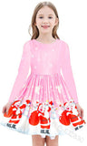 Kid Girl Long Sleeve Round Neck Christmas Print Cute Dress