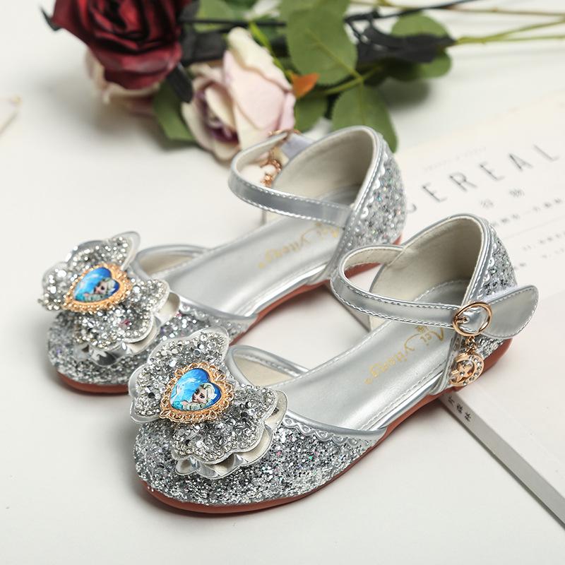 Bow Tie Sequined Leather Shoes for Girls Princess Shoes