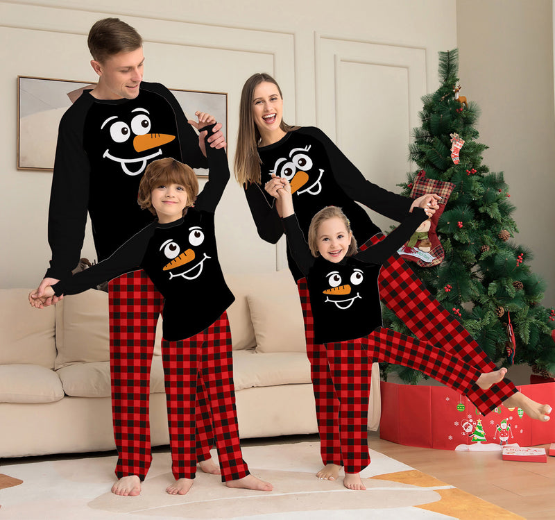 Family Matching Cartoon Plaid Christmas Print Pajamas