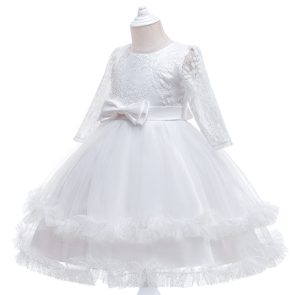 Kid Girls Long-sleeved Pure Mesh Tulle Princess Dresses