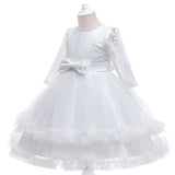 Kid Girls Long-sleeved Pure Mesh Tulle Princess Dresses