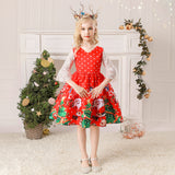 Christmas Kids Girl Cartoon Print Satin Dress