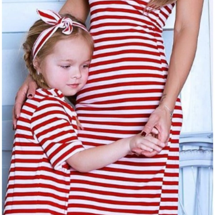Family Matching Parent-child Stripes Tricolor Dress