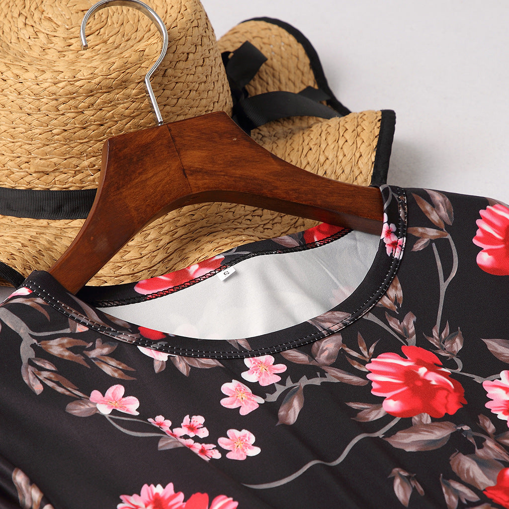 Family Matching Mother Daughter Long Sleeve Flower Print Dresses