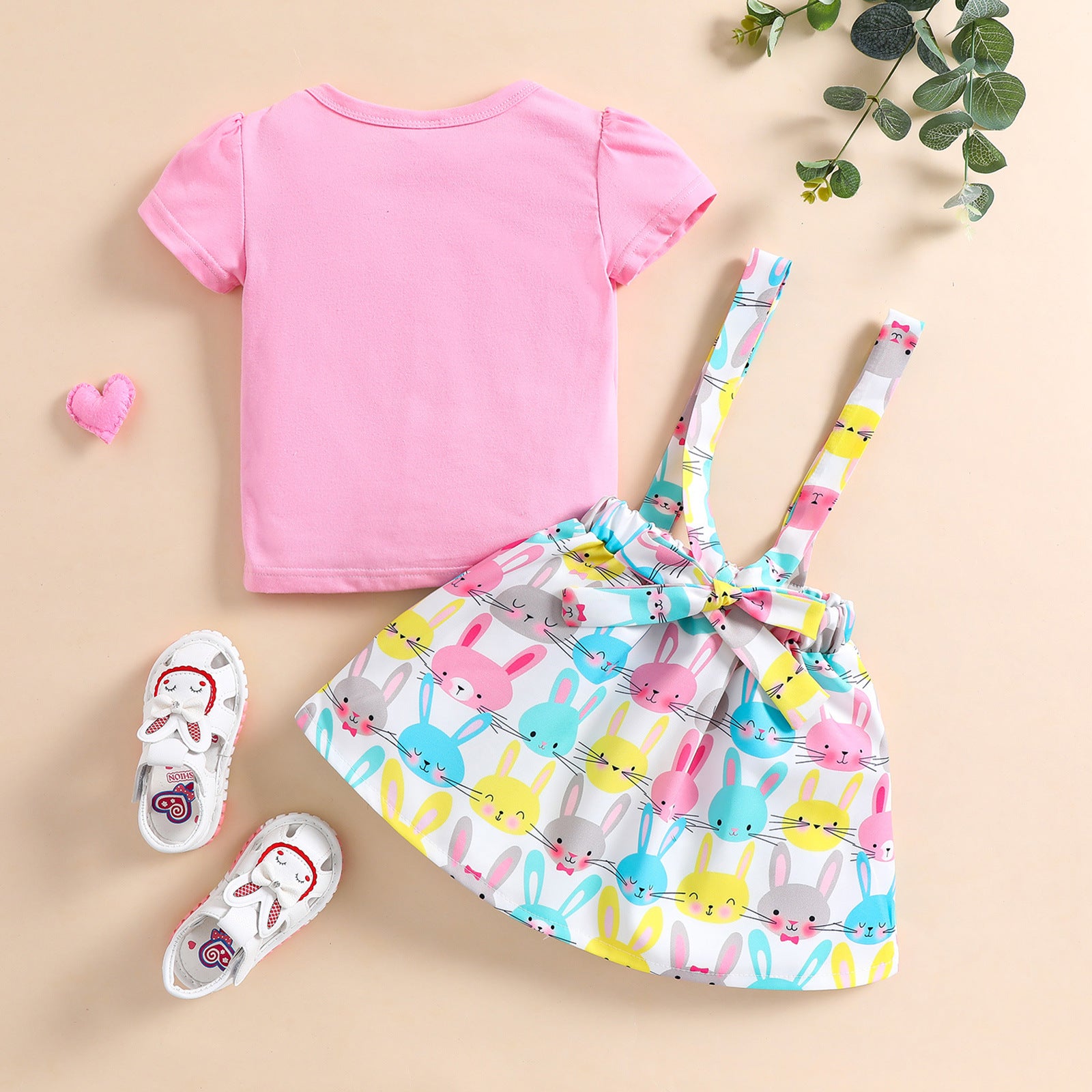 Spring Summer Girls Easter Cartoon Rabbit Pink Cute Braces Set 2 Pcs