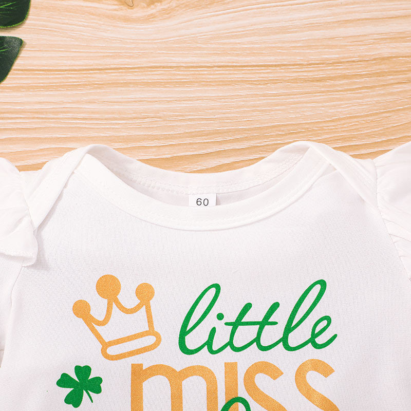 Baby Girl Summer St. Patrick's Day Four-leaf Alphabet Suit 2 Pcs Sets