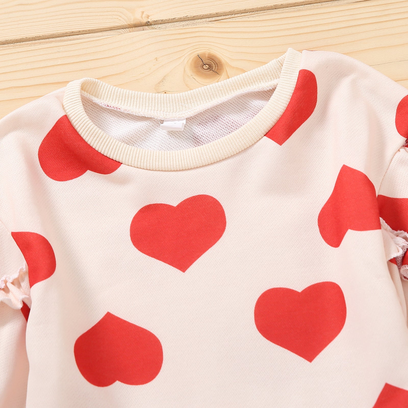 Girl Valentine's Day Autumn Dress Heart Printed Long Sleeves Pleated Sets 2 Pcs