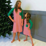 Family Matching Long-sleeved Christmas Striped Dress