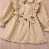 Spring Autumn New Girls Double Breasted Lace Solid Color Coat Outwear