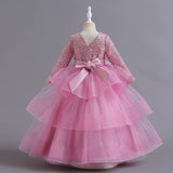 Kid Baby Girl Long Sleeved Sequins Gauze Puffy Princess Dress