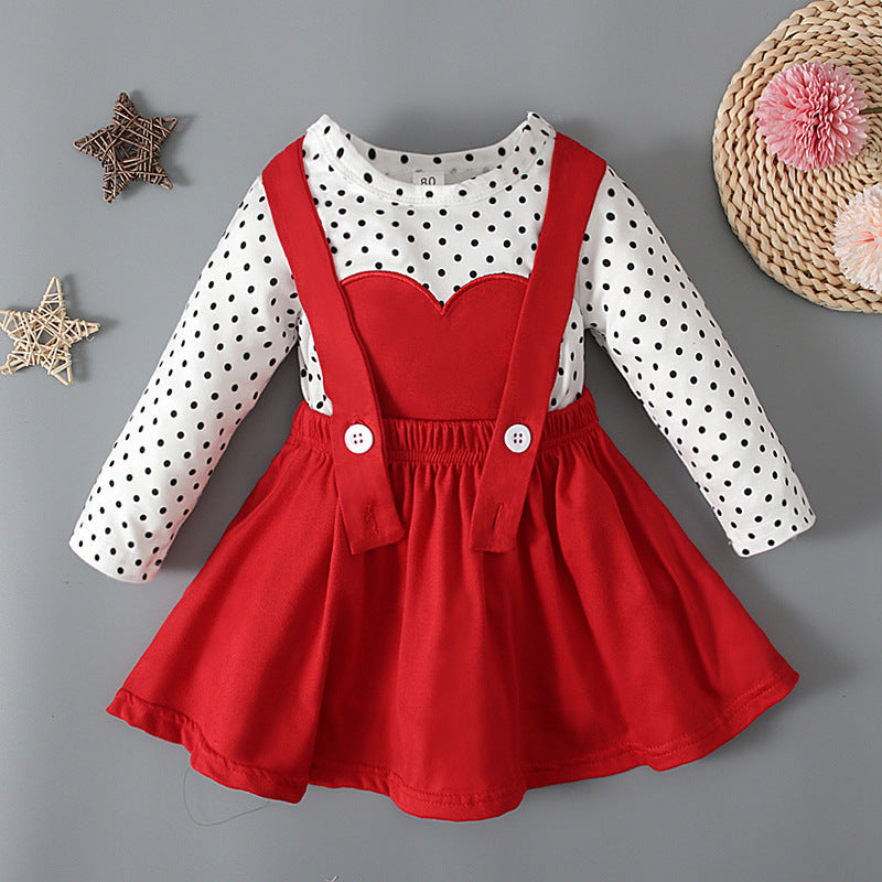 Kid Baby Girls Spring Fall Valentine Day Love Dot Long-sleeved 2 Pcs Sets