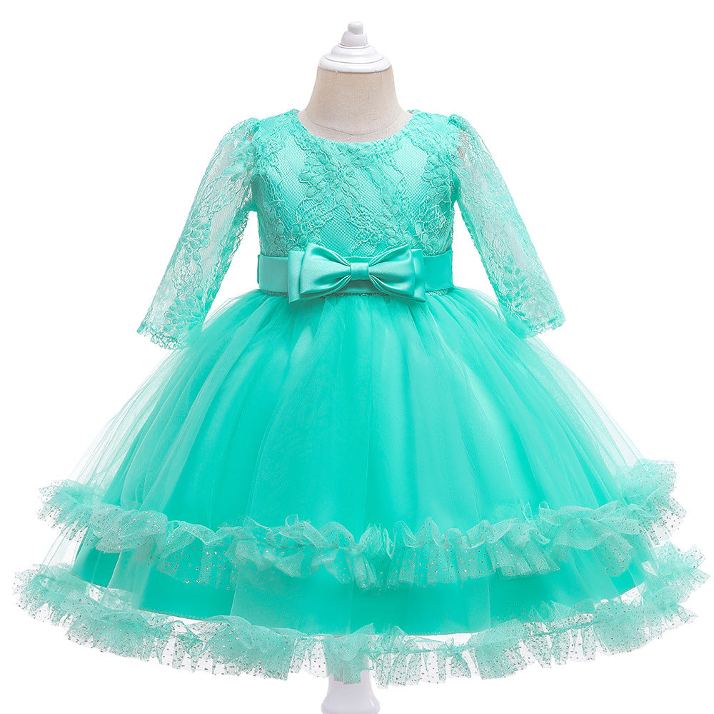 Kid Girls Long-sleeved Pure Mesh Tulle Princess Dresses