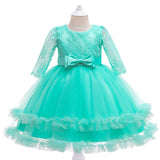 Kid Girls Long-sleeved Pure Mesh Tulle Princess Dresses