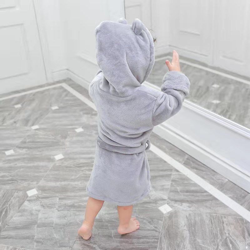 Kid Boys Girls Bathrobe Warm Long Sleeve Hooded Homewear Pajamas