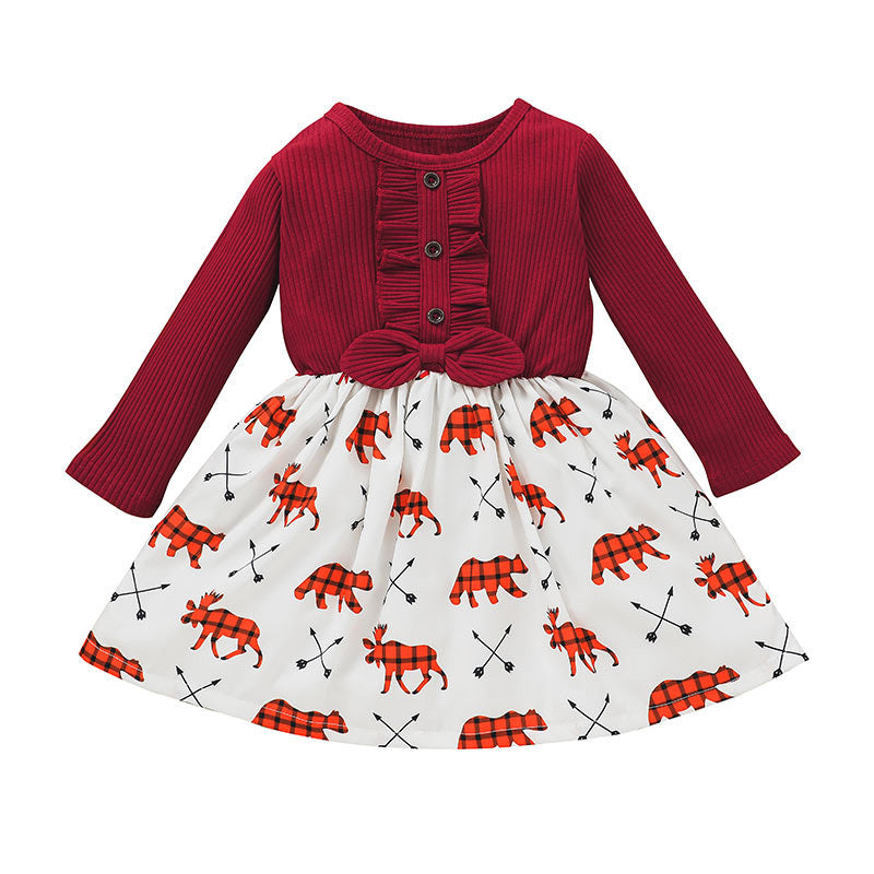 Kid Baby Girl Infant Long Sleeve Pit Splicing Spring Flower Dresses