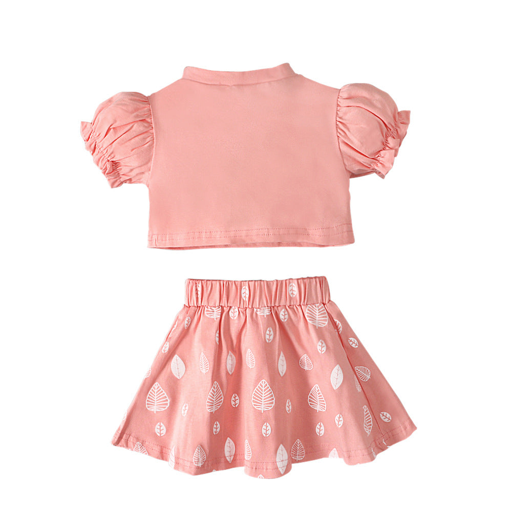 Kid Baby Girl Suit Letter Bubble Cuff Short Sleeve 2 Pcs Sets