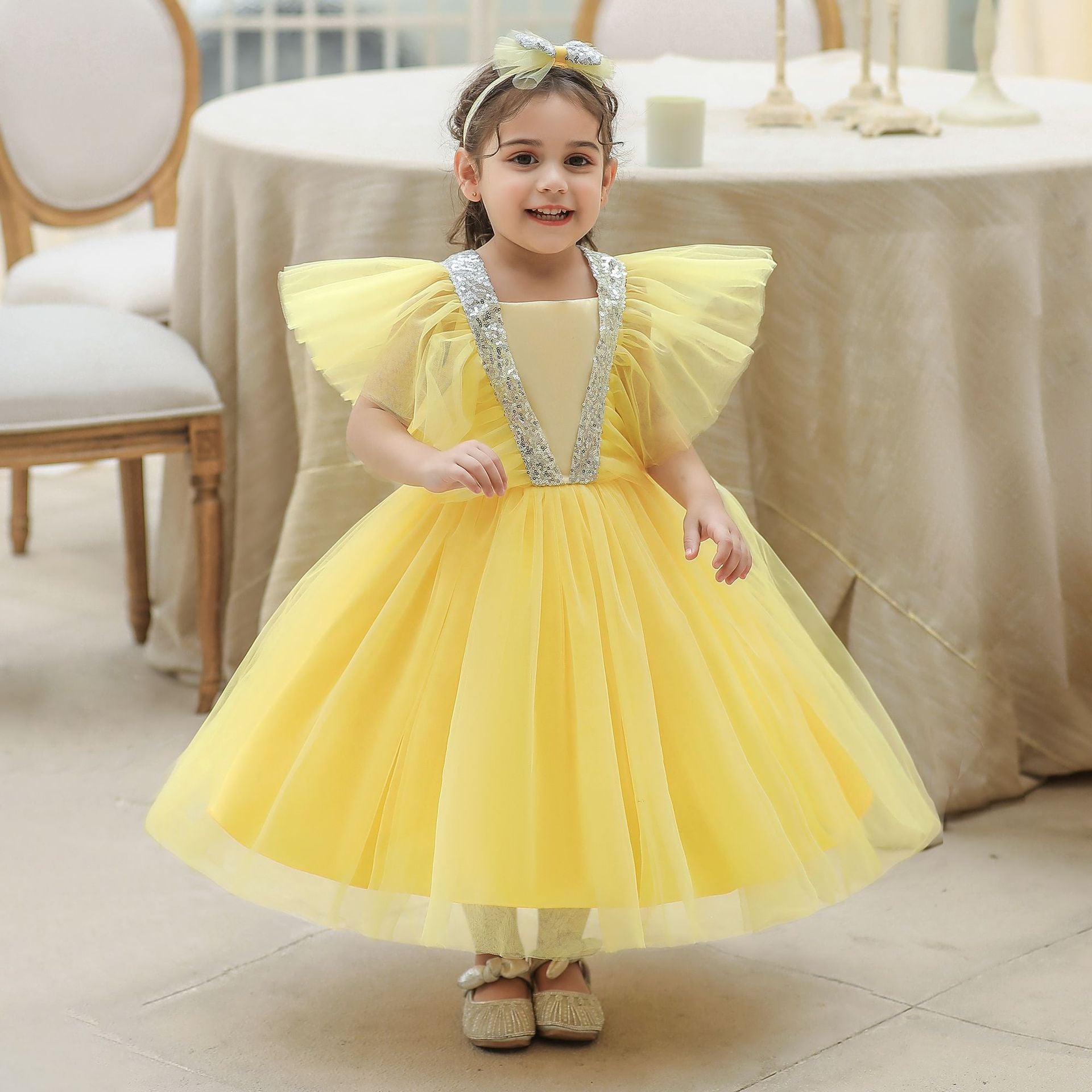 Kid Baby Girl Flying Sleeve Gauze Princess Birthday Dress