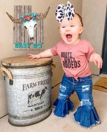 Kid Baby Girl Summer Plain Letter Ripped Flared 3 Pcs Sets