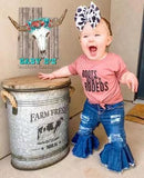 Kid Baby Girl Summer Plain Letter Ripped Flared 3 Pcs Sets