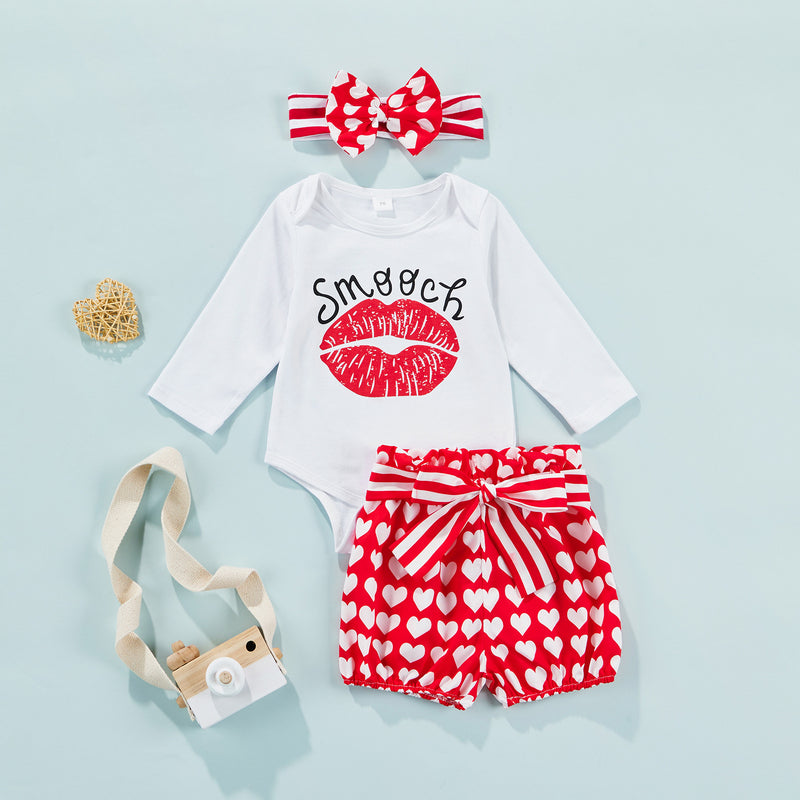 Infants Baby Valentine's Day Lip-printed Harpy Love 3 Pcs Sets