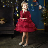 Kid Girl Flower Birthday Wedding Princess Long-sleeved Performance Dresses
