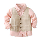Kid Baby Boy British Autumn Plaid Suit 2 Pcs Sets