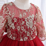 Kid Baby Girl Mesh Playing Long Sleeve Red Princess Dresses