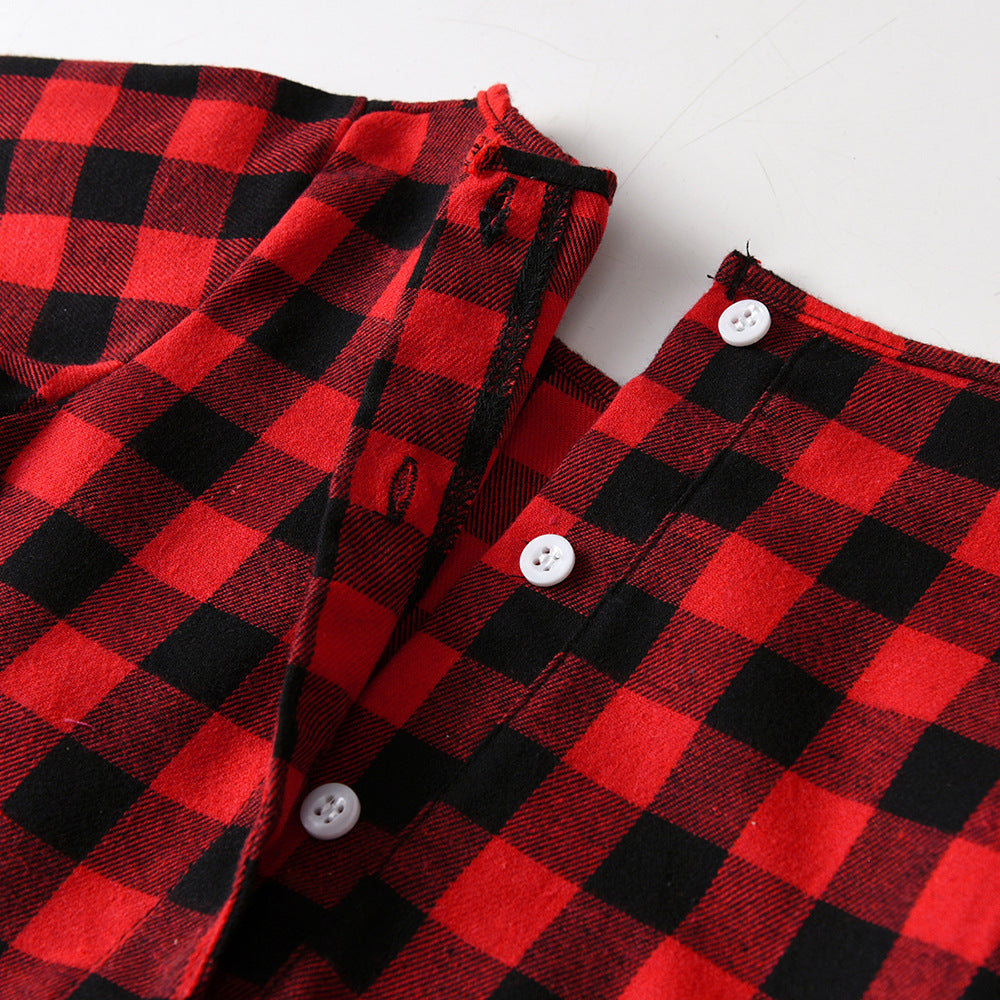 Kid Baby Girls Boy Casual Set Plaid Long Sleeve 3 Pcs Sets Outfit