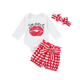 Infants Baby Valentine's Day Lip-printed Harpy Love 3 Pcs Sets