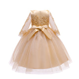 Kid Girl Wedding Pompous Gauze Princess Long Sleeve Sequin Mesh Dresses