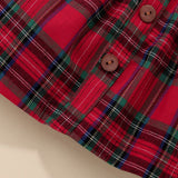 Infant Kid Baby Girls  Plaid Print Pearl Short Sleeve 2pcs Set