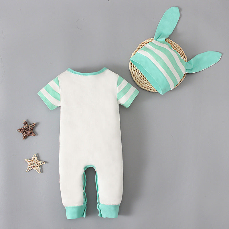 Summer Easter Boy Short Sleeve Rabbit Stripe Sets 2 Pcs