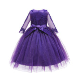 Kid Girl Wedding Pompous Gauze Princess Long Sleeve Sequin Mesh Dresses