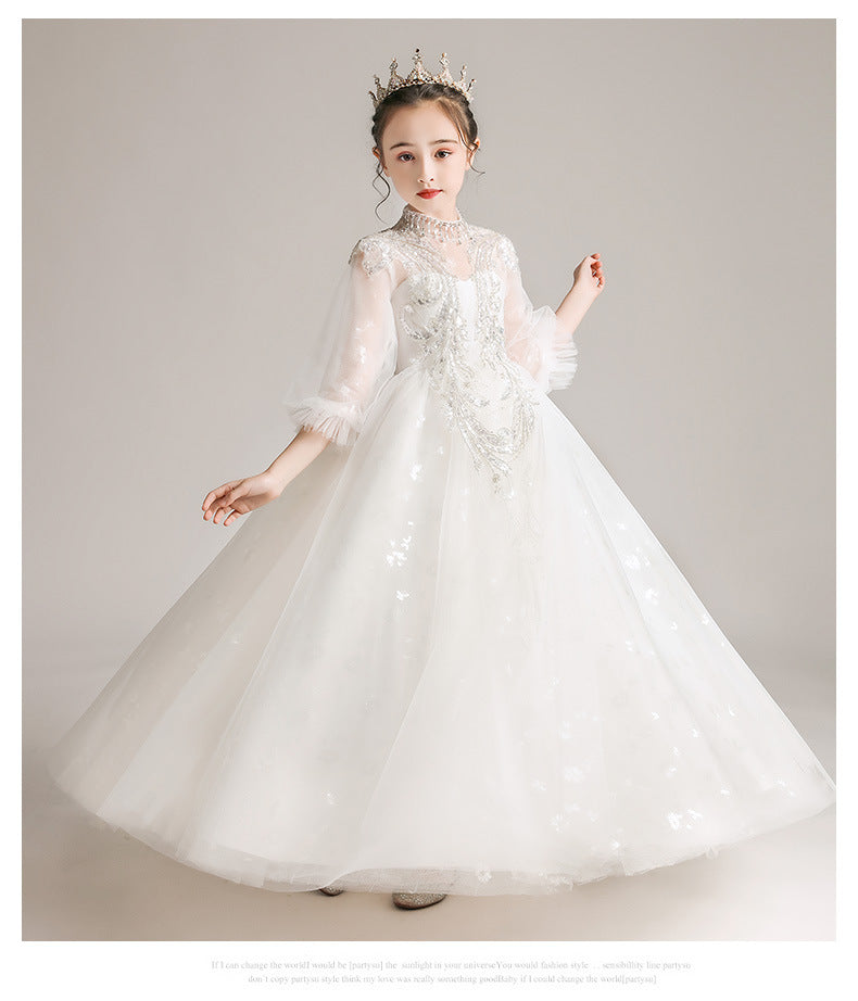 Kid Girls White Princess Flower Little Host Dresses