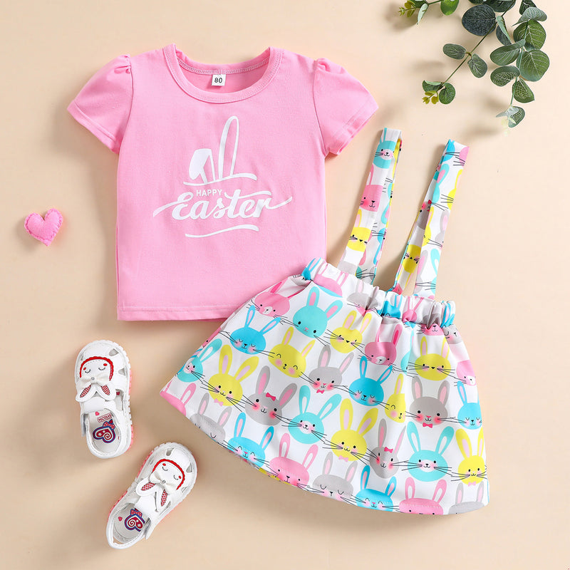Spring Summer Girls Easter Cartoon Rabbit Pink Cute Braces Set 2 Pcs