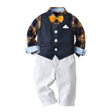 Kid Baby Boy Suit Gentleman Collar Vest Strap 4 Pcs Sets