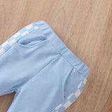 Baby Boy Girl Suit Plaid Hooded Solid Color 2 Pcs Sets