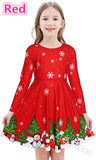 Kid Girl Long Sleeve Round Neck Christmas Print Cute Dress