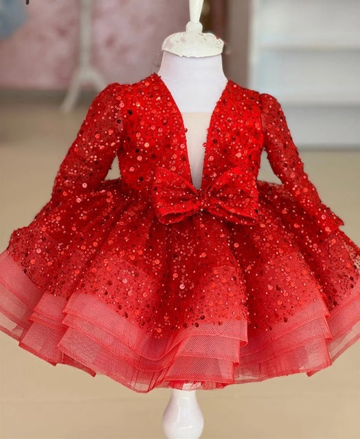 Kid Baby Girl Princess Pompous Gauze Flower Sequin Dresses