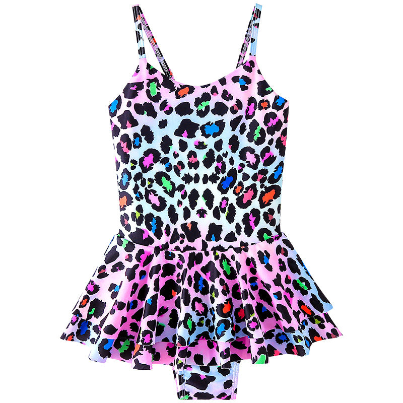Kid Girls Leopard Print One-piece Bathing Beach Swimsuit