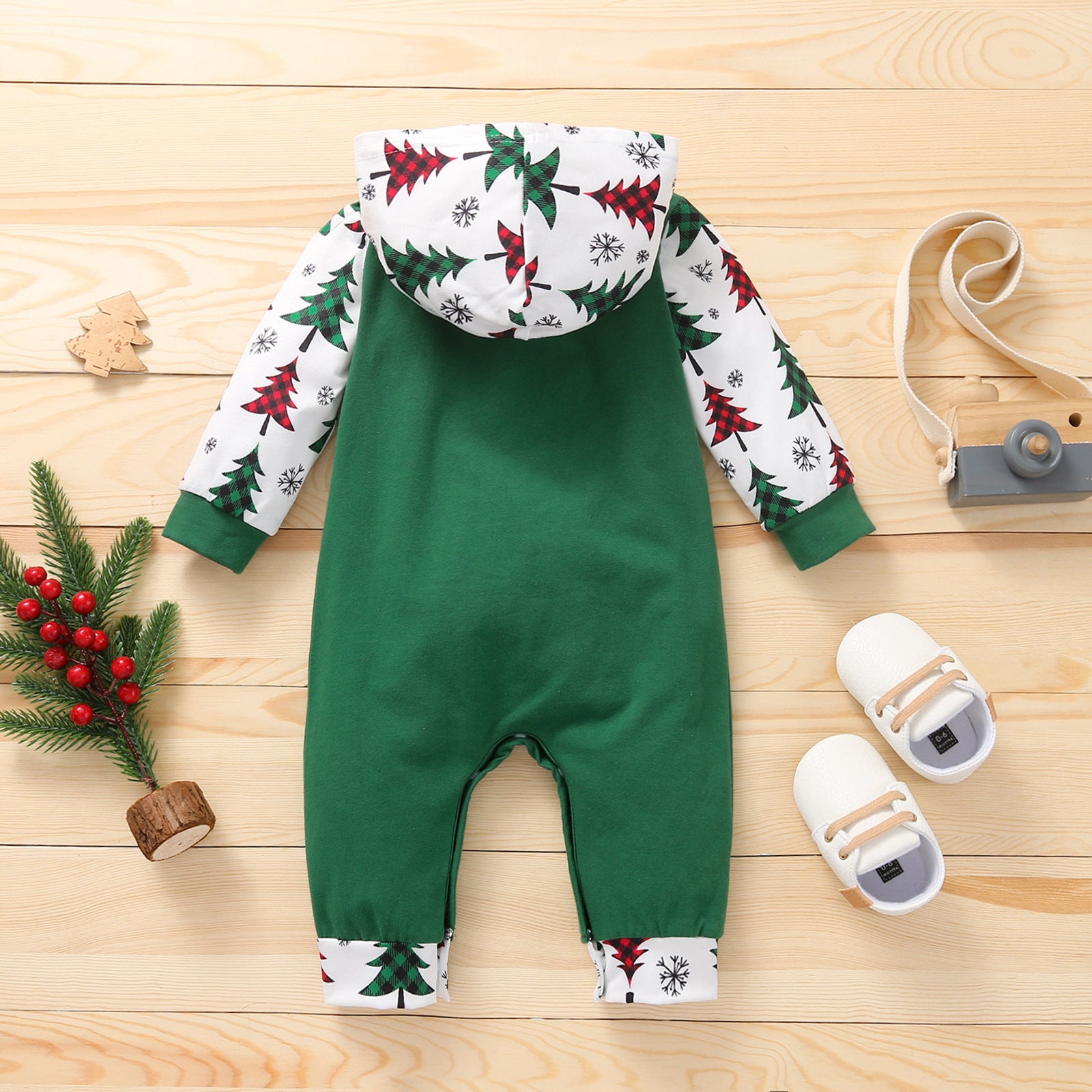 Baby Girl Christmas Hooded Long-sleeved Climbing Rompers