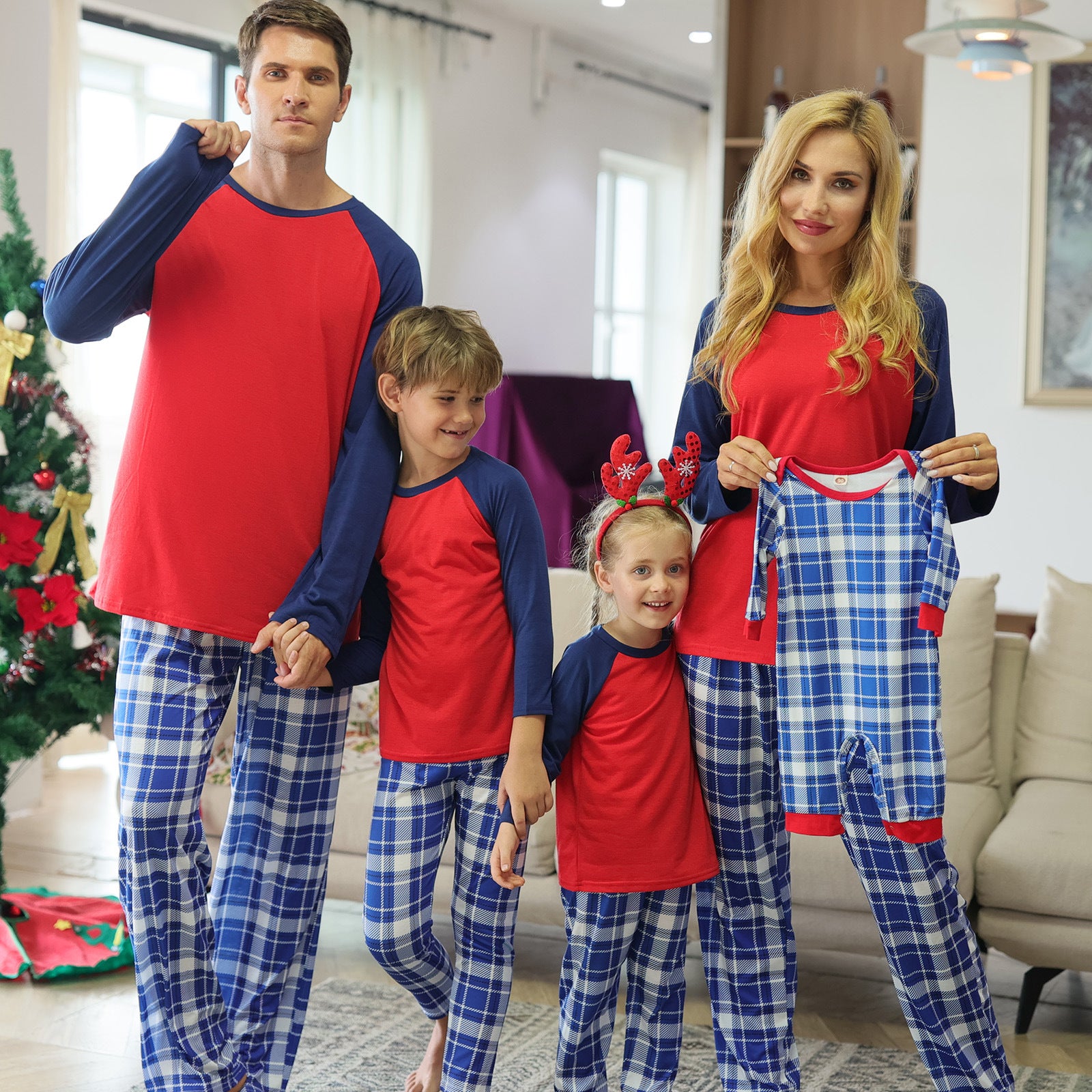 Family Matching Plaid Printed Pajamas Mother Daughter Parent-child Wear