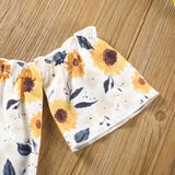 Baby Girls Printed One-collar Top  Denim Double Flared Suit 2 Pcs Sets